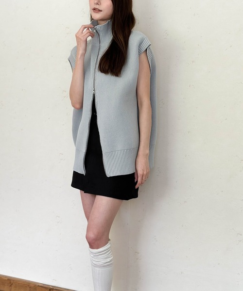 セール】ハイネックWジップニットベスト(ウォッシャブル/手洗い