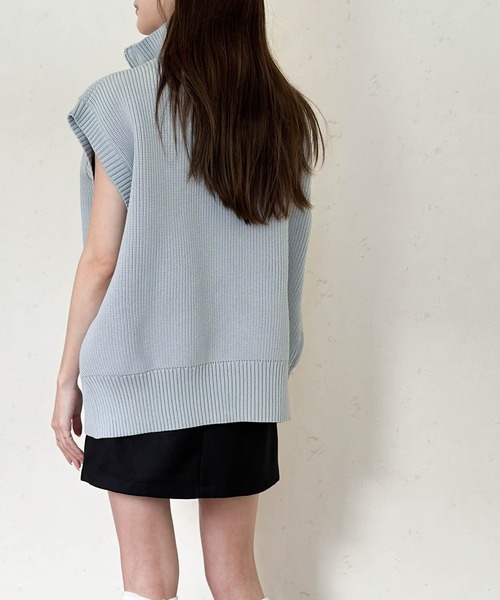 セール】ハイネックWジップニットベスト(ウォッシャブル/手洗い