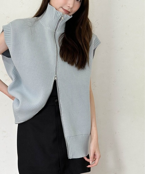 セール】ハイネックWジップニットベスト(ウォッシャブル/手洗い