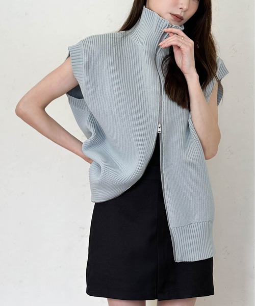 セール】ハイネックWジップニットベスト(ウォッシャブル/手洗い