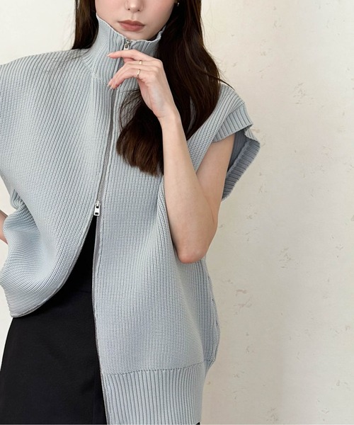 セール】ハイネックWジップニットベスト(ウォッシャブル/手洗い