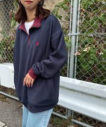 【WEB限定】[U.S. POLO ASSN./ユーエスポロアッスン] 別注 ワンポイントロゴ刺繍 ハーフジップスウェット