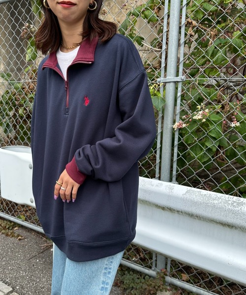 U.S. POLO ASSN.（ユーエスポロアッスン）の「【WEB限定】[U.S. POLO ASSN./ユーエスポロアッスン] 別注 ワンポイントロゴ刺繍 ハーフジップスウェット（スウェット・レディース・バーガンディー/グレー/グレー系/ネイビー系/ネイビー・S/M/L/XL）」の4枚目の写真