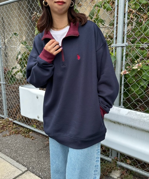 U.S. POLO ASSN.（ユーエスポロアッスン）の「【WEB限定】[U.S. POLO ASSN./ユーエスポロアッスン] 別注 ワンポイントロゴ刺繍 ハーフジップスウェット（スウェット・レディース・バーガンディー/グレー/グレー系/ネイビー系/ネイビー・S/M/L/XL）」の17枚目の写真