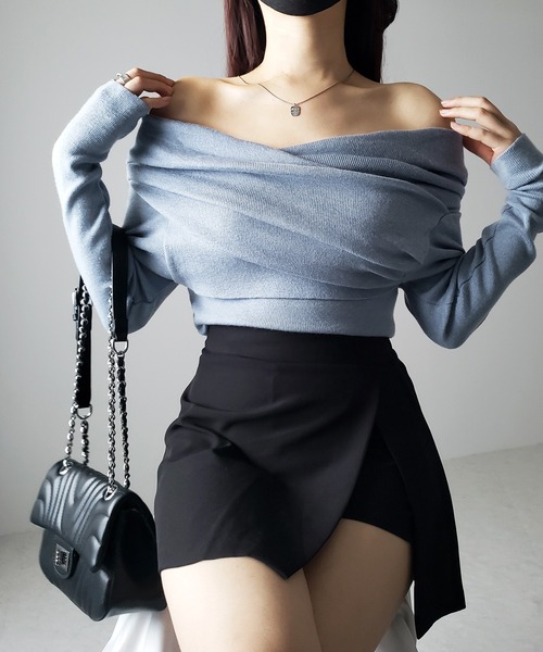 オフショルダーリブニットセーター　Andequal 2way オフショルダーリブニットトップス」に該当するレディース