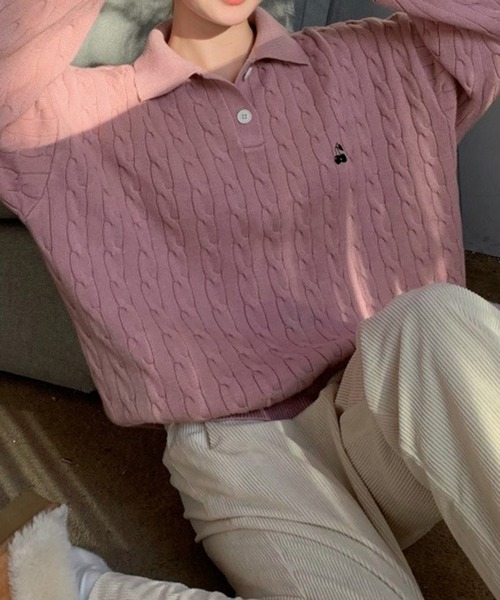 ニット セーター CHERRIES KNIT POLO / ニットポロ レディース Chick ニット セーター CHERRIES KNIT POLO / ニットポロ
