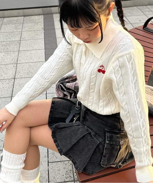 ROOPTOKYO(ループトウキョウ)の「▲CHERRIES KNIT POLO / ニットポロ(ニット/セーター・レディース・ピンク/ライトブルー/ホワイト/ラベンダー/ホワイト系その他・L/S/M/FREE)」の18枚目の写真