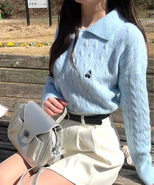 ROOPTOKYO(ループトウキョウ)の「▲CHERRIES KNIT POLO / ニットポロ(ニット/セーター・レディース・ピンク/ライトブルー/ホワイト/ラベンダー/ホワイト系その他・L/S/M/FREE)」の21枚目の写真