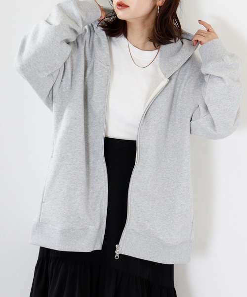 Arinomama(アリノママ)の「Arinomama 綿100%裏毛ZIPパーカー(パーカー・レディース・アイボリー/ネイビー/ブラック/トップグレー・L/M)」の2枚目の写真