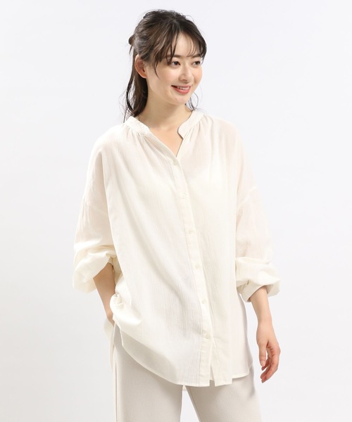 GLOBAL WORK Smile Seed Store（グローバルワーク スマイルシードストア）の「コットンボイルブラウス長袖/176108（シャツ/ブラウス・レディース・アイボリー/ブラック/サックスブルー/ブルー系その他6/チャコール/オレンジ系その他・MEDIUM/SMALL/LARGE/X-LARGE）」の2枚目の写真