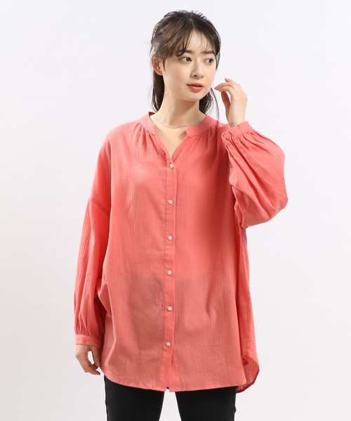 GLOBAL WORK Smile Seed Store（グローバルワーク スマイルシードストア）の「コットンボイルブラウス長袖/176108（シャツ/ブラウス・レディース・アイボリー/ブラック/サックスブルー/ブルー系その他6/チャコール/オレンジ系その他・MEDIUM/SMALL/LARGE/X-LARGE）」の6枚目の写真