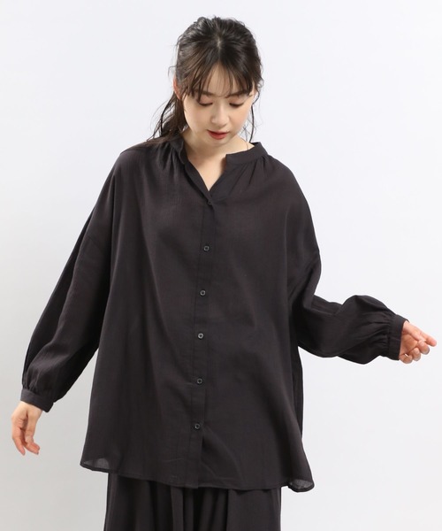 GLOBAL WORK Smile Seed Store（グローバルワーク スマイルシードストア）の「コットンボイルブラウス長袖/176108（シャツ/ブラウス・レディース・アイボリー/ブラック/サックスブルー/ブルー系その他6/チャコール/オレンジ系その他・MEDIUM/SMALL/LARGE/X-LARGE）」の3枚目の写真