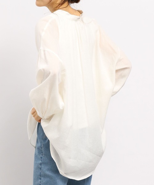 GLOBAL WORK Smile Seed Store（グローバルワーク スマイルシードストア）の「コットンボイルブラウス長袖/176108（シャツ/ブラウス・レディース・アイボリー/ブラック/サックスブルー/ブルー系その他6/チャコール/オレンジ系その他・MEDIUM/SMALL/LARGE/X-LARGE）」の8枚目の写真