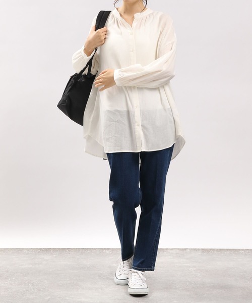 GLOBAL WORK Smile Seed Store（グローバルワーク スマイルシードストア）の「コットンボイルブラウス長袖/176108（シャツ/ブラウス・レディース・アイボリー/ブラック/サックスブルー/ブルー系その他6/チャコール/オレンジ系その他・MEDIUM/SMALL/LARGE/X-LARGE）」の9枚目の写真