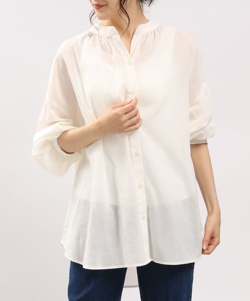 GLOBAL WORK Smile Seed Store（グローバルワーク スマイルシードストア）の「コットンボイルブラウス長袖/176108（シャツ/ブラウス・レディース・アイボリー/ブラック/サックスブルー/ブルー系その他6/チャコール/オレンジ系その他・MEDIUM/SMALL/LARGE/X-LARGE）」の11枚目の写真