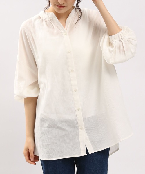 GLOBAL WORK Smile Seed Store（グローバルワーク スマイルシードストア）の「コットンボイルブラウス長袖/176108（シャツ/ブラウス・レディース・アイボリー/ブラック/サックスブルー/ブルー系その他6/チャコール/オレンジ系その他・MEDIUM/SMALL/LARGE/X-LARGE）」の12枚目の写真