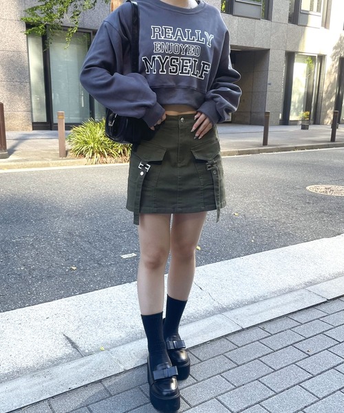 SPIGA（スピーガ）の「ﾊﾞｯｸﾙﾎﾟｹｯﾄﾃﾞﾆﾑ風ﾐﾆｽｶｰﾄ（スカート・レディース・グレー/ブラック/オフホワイト/カーキ・SMALL/MEDIUM）」の10枚目の写真