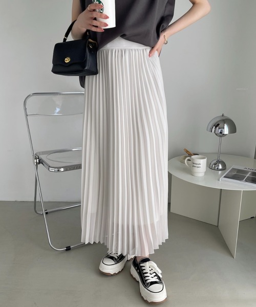 Ada.(エイダ)の「ウエストゴム シフォン プリーツスカート(スカート・レディース・グレー系その他/アイボリー/ドット/ミント・FREE)」の10枚目の写真