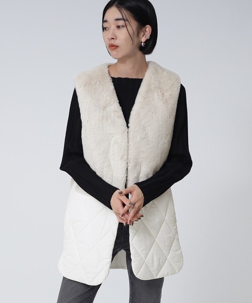 GALLEST（ギャレスト）の「エコファーキルトベスト（ベスト・レディース・ブラック/オフホワイト・38）」の2枚目の写真