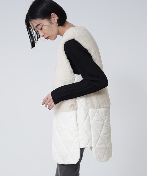 GALLEST（ギャレスト）の「エコファーキルトベスト（ベスト・レディース・ブラック/オフホワイト・38）」の5枚目の写真