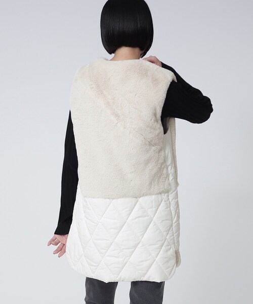 GALLEST（ギャレスト）の「エコファーキルトベスト（ベスト・レディース・ブラック/オフホワイト・38）」の6枚目の写真