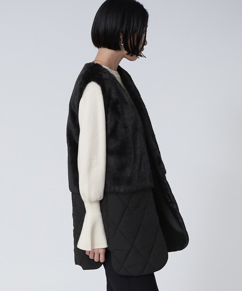 GALLEST（ギャレスト）の「エコファーキルトベスト（ベスト・レディース・ブラック/オフホワイト・38）」の8枚目の写真