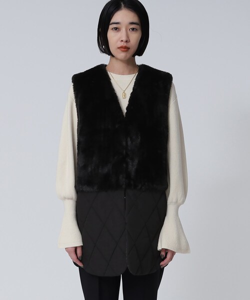GALLEST（ギャレスト）の「エコファーキルトベスト（ベスト・レディース・ブラック/オフホワイト・38）」の17枚目の写真