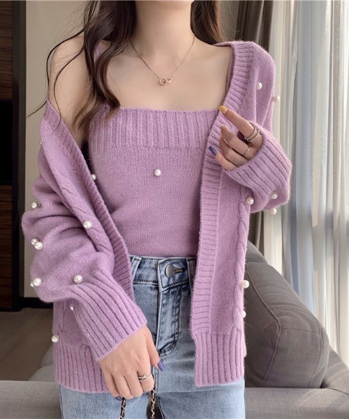 ワンダフルワールド カーディガン&キャミソール フロントプレートニットカーディガン＆キャミソール｜ACLENT