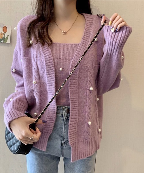 Ada.（エイダ）の「パール ケーブル編み カーディガン