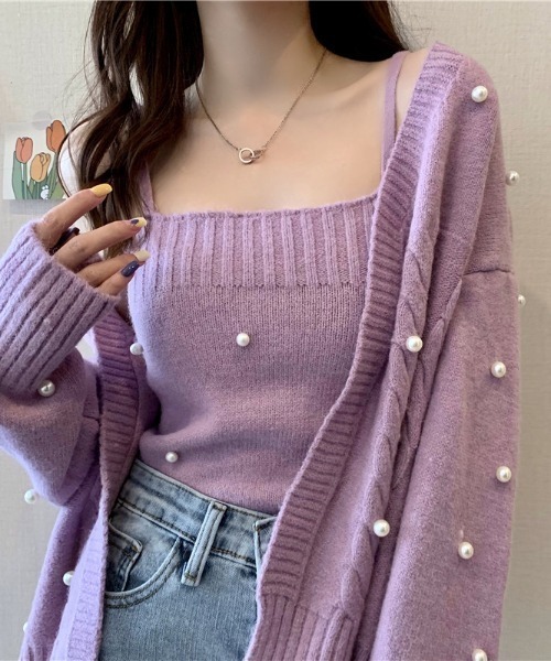 Ada.（エイダ）の「パール ケーブル編み カーディガン キャミソール