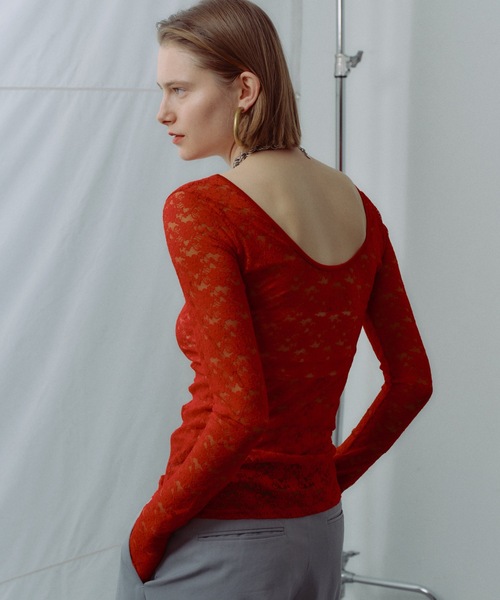 yae（ヤエ）の「2way lace top／2wayレーストップス（Tシャツ/カットソー・レディース・グレー/フューシャピンク/ライトブルー/レッド/ネイビー/ライトグリーン/ライトパープル/ブラック/サックスブルー・FREE）」の20枚目の写真