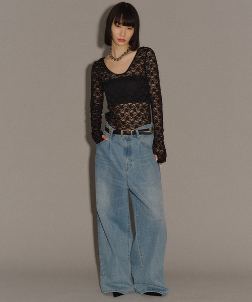 yae（ヤエ）の「2way lace top／2wayレーストップス（Tシャツ/カットソー・レディース・グレー/フューシャピンク/ライトブルー/レッド/ネイビー/ライトグリーン/ライトパープル/ブラック/サックスブルー・FREE）」の16枚目の写真