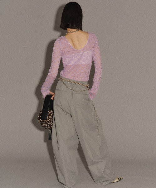 yae（ヤエ）の「2way lace top／2wayレーストップス（Tシャツ/カットソー・レディース・グレー/フューシャピンク/ライトブルー/レッド/ネイビー/ライトグリーン/ライトパープル/ブラック/サックスブルー・FREE）」の18枚目の写真