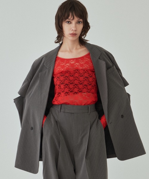 yae（ヤエ）の「2way lace top／2wayレーストップス（Tシャツ/カットソー・レディース・グレー/フューシャピンク/ライトブルー/レッド/ネイビー/ライトグリーン/ライトパープル/ブラック/サックスブルー・FREE）」の15枚目の写真