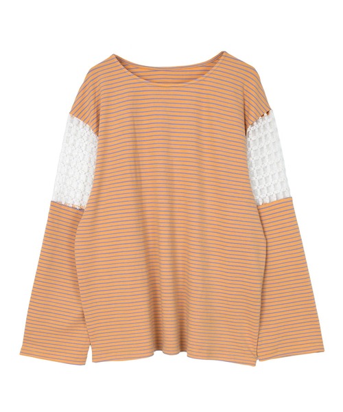 miette(ミエット)の「フラワーレース切替ボーダーロンT(Tシャツ/カットソー・レディース・ピンク/オレンジ/ライトグリーン・FREE)」の6枚目の写真