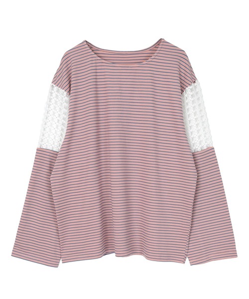 miette(ミエット)の「フラワーレース切替ボーダーロンT(Tシャツ/カットソー・レディース・ピンク/オレンジ/ライトグリーン・FREE)」の5枚目の写真