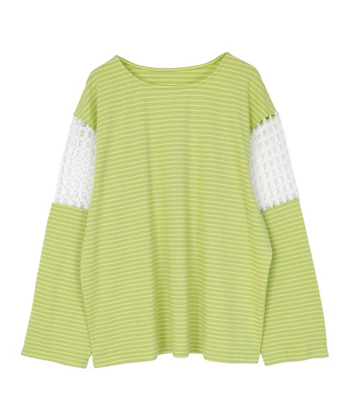 miette(ミエット)の「フラワーレース切替ボーダーロンT(Tシャツ/カットソー・レディース・ピンク/オレンジ/ライトグリーン・FREE)」の4枚目の写真