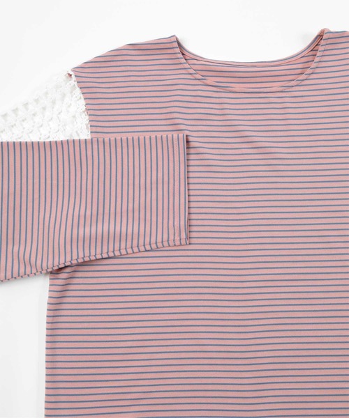 miette(ミエット)の「フラワーレース切替ボーダーロンT(Tシャツ/カットソー・レディース・ピンク/オレンジ/ライトグリーン・FREE)」の7枚目の写真