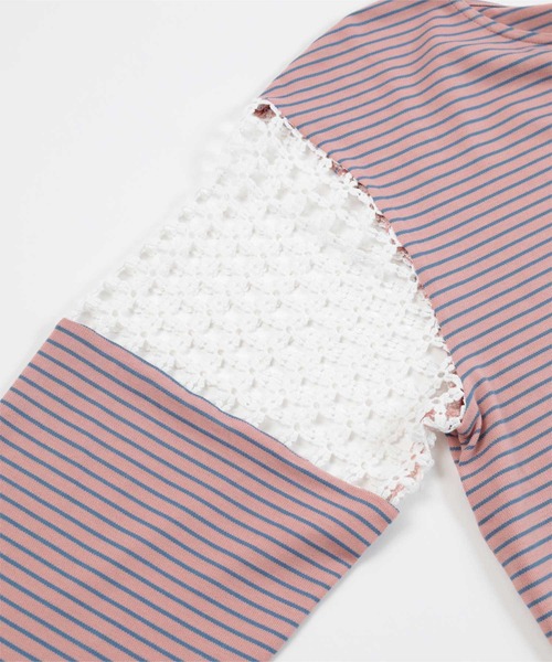 miette(ミエット)の「フラワーレース切替ボーダーロンT(Tシャツ/カットソー・レディース・ピンク/オレンジ/ライトグリーン・FREE)」の8枚目の写真