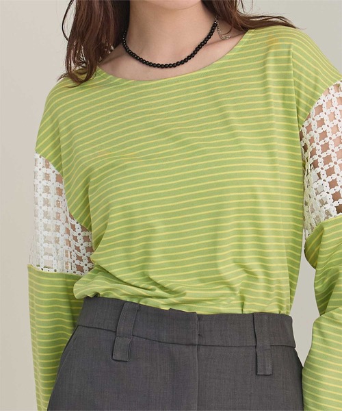 miette(ミエット)の「フラワーレース切替ボーダーロンT(Tシャツ/カットソー・レディース・ピンク/オレンジ/ライトグリーン・FREE)」の13枚目の写真
