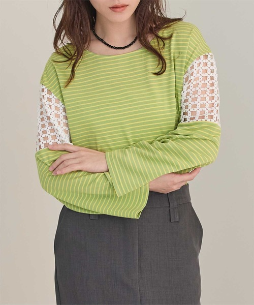 miette(ミエット)の「フラワーレース切替ボーダーロンT(Tシャツ/カットソー・レディース・ピンク/オレンジ/ライトグリーン・FREE)」の16枚目の写真