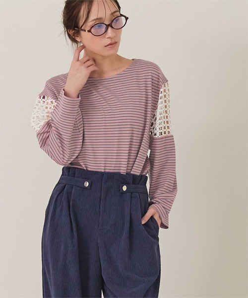 miette(ミエット)の「フラワーレース切替ボーダーロンT(Tシャツ/カットソー・レディース・ピンク/オレンジ/ライトグリーン・FREE)」の17枚目の写真