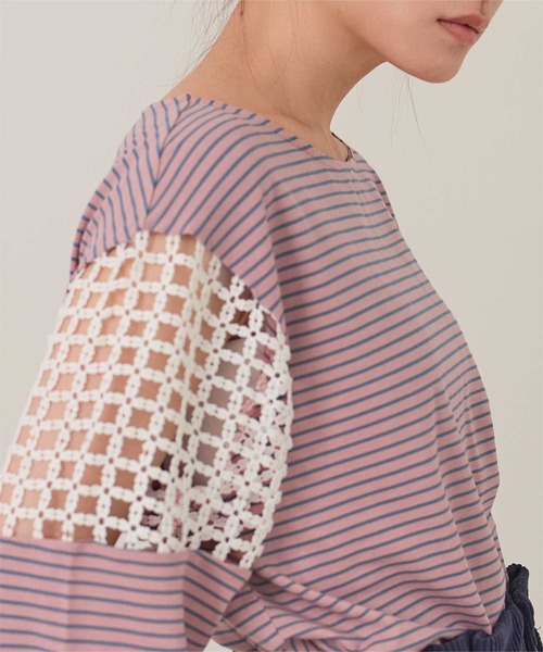 miette(ミエット)の「フラワーレース切替ボーダーロンT(Tシャツ/カットソー・レディース・ピンク/オレンジ/ライトグリーン・FREE)」の18枚目の写真