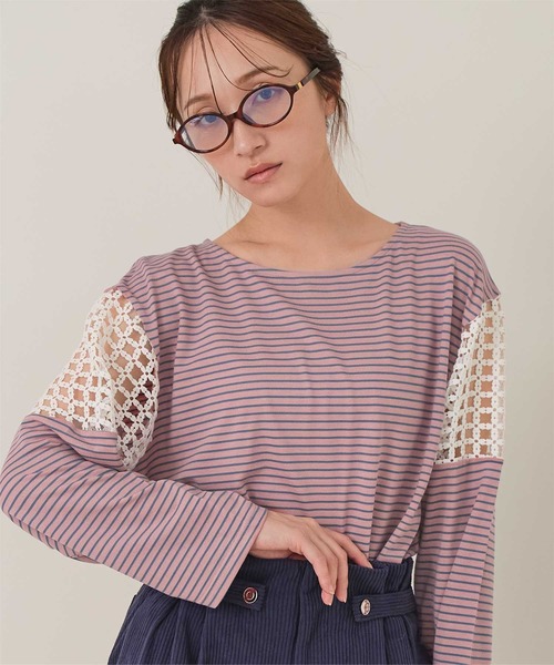 miette(ミエット)の「フラワーレース切替ボーダーロンT(Tシャツ/カットソー・レディース・ピンク/オレンジ/ライトグリーン・FREE)」の20枚目の写真