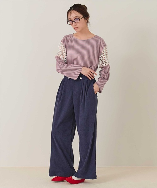 miette(ミエット)の「フラワーレース切替ボーダーロンT(Tシャツ/カットソー・レディース・ピンク/オレンジ/ライトグリーン・FREE)」の21枚目の写真