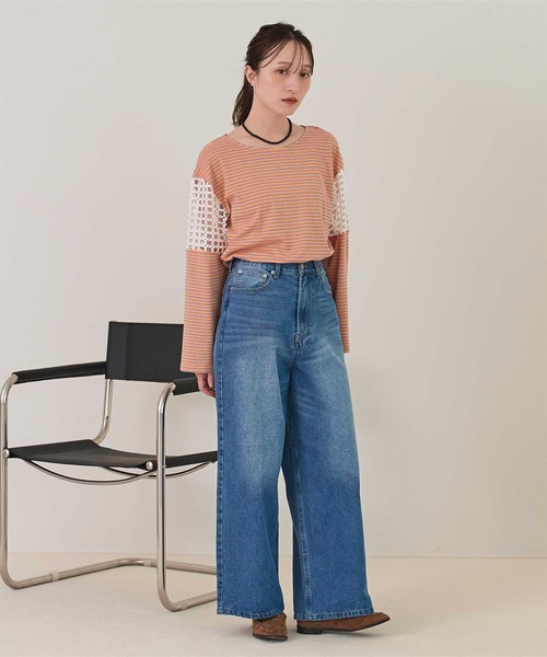 miette(ミエット)の「フラワーレース切替ボーダーロンT(Tシャツ/カットソー・レディース・ピンク/オレンジ/ライトグリーン・FREE)」の22枚目の写真