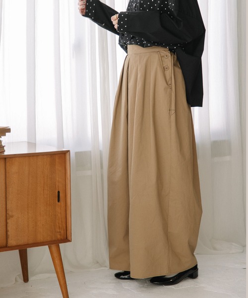 サイドボタンボリュームワイドパンツ Bonjour Sagan パンツ サイドボタンタックワイドパンツ「動画
