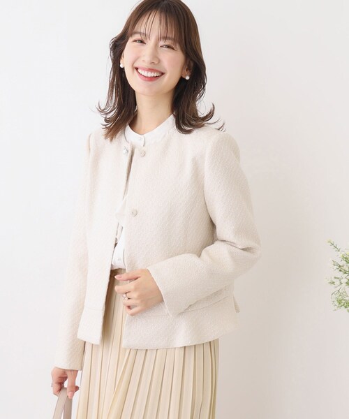 couture brooch（クチュールブローチ）の「◆【セレモニーシーン/ONOFF兼用】ツイードビジュー釦ジャケット（ノーカラージャケット・レディース・ブラック系3/ライトベージュ・40/34/36/38/42）」の2枚目の写真