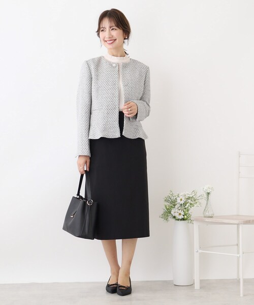 couture brooch（クチュールブローチ）の「◆【セレモニーシーン/ONOFF兼用】ツイードビジュー釦ジャケット（ノーカラージャケット・レディース・ブラック系3/ライトベージュ・40/34/36/38/42）」の9枚目の写真