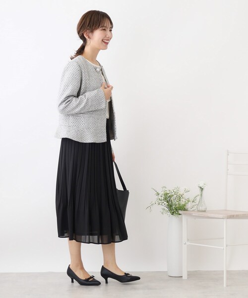 couture brooch（クチュールブローチ）の「◆【セレモニーシーン/ONOFF兼用】ツイードビジュー釦ジャケット（ノーカラージャケット・レディース・ブラック系3/ライトベージュ・40/34/36/38/42）」の11枚目の写真